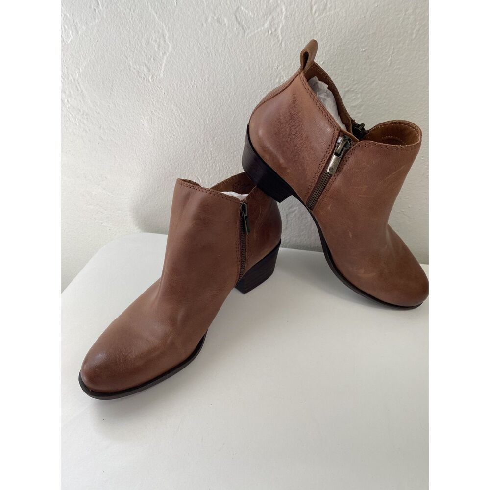Lucky Brand Basel Toffee Brown Leather Double Zip Ankle Booties Women's 9M